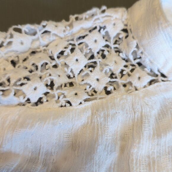 Free People The Best Button Front Blouse Womens XS White Gauze Crochet Boho - Picture 6 of 8